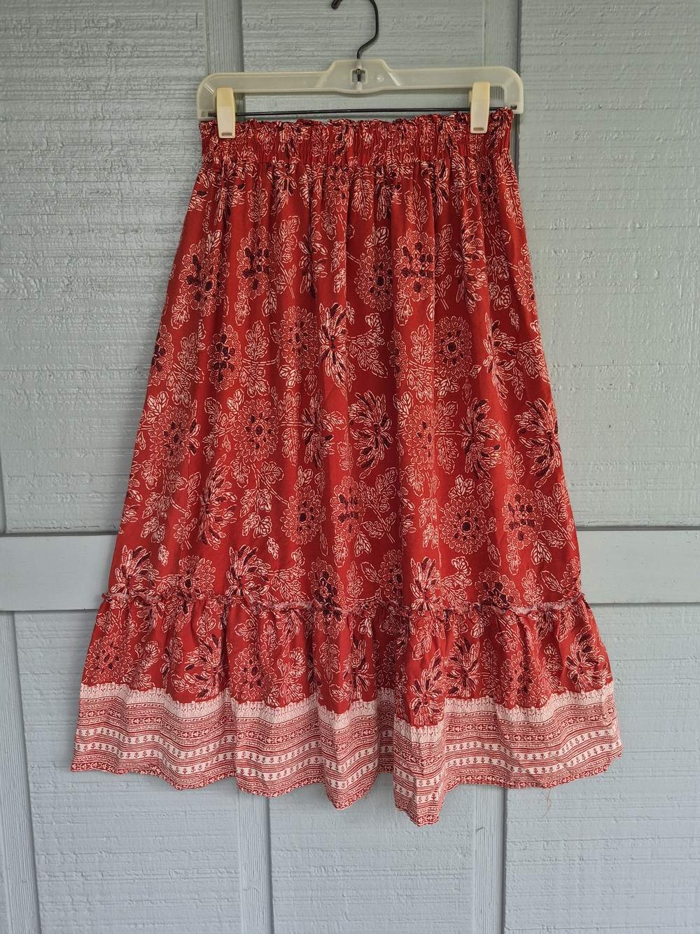 Rachel Zoe Orange/Coral Floral Tiered  Long Skirt Medium Boho Fairycore Festival